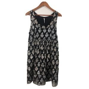 NWT Free People Women's Sz 12 Black Metallic Jacquard Studded Woven Dress New